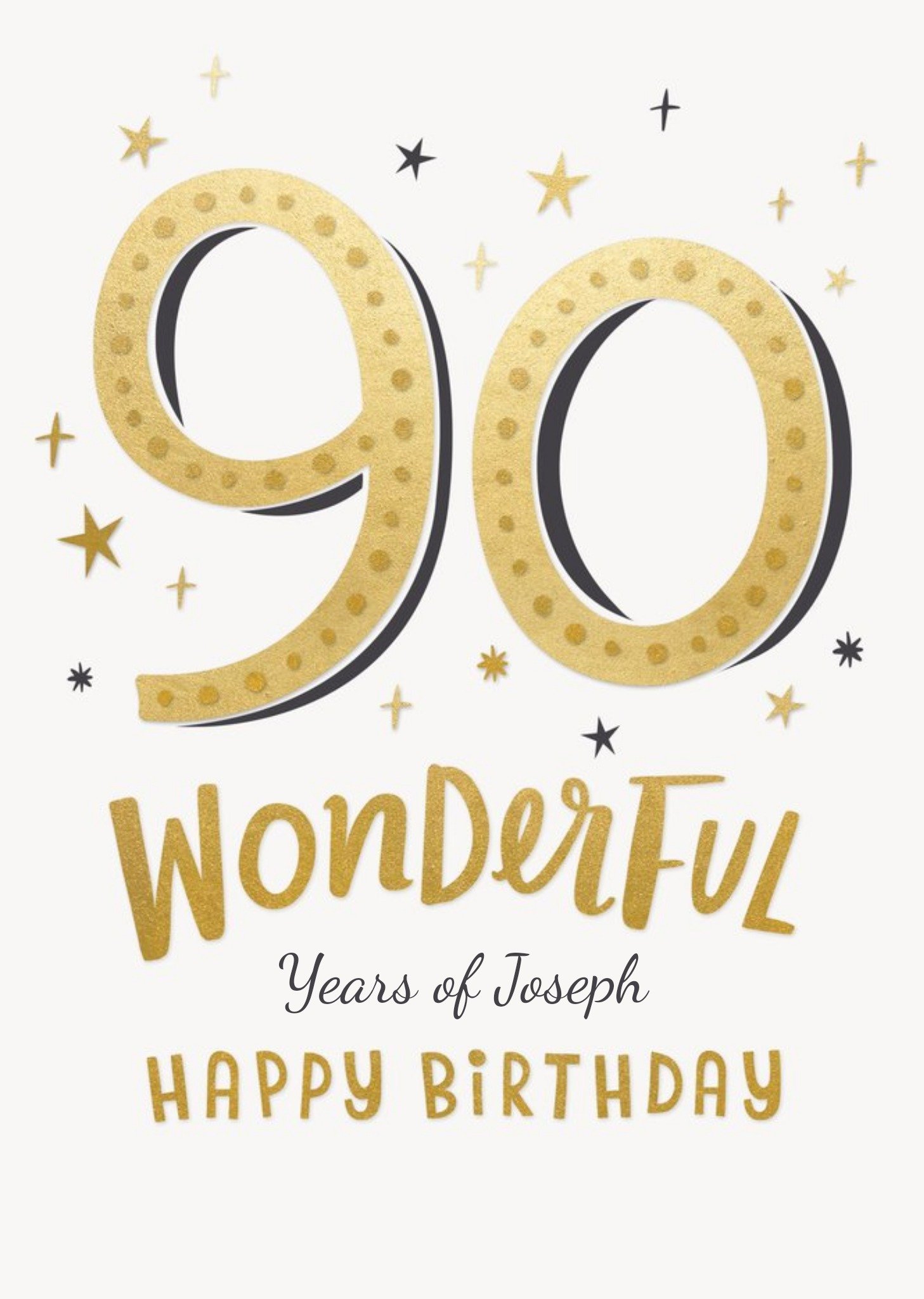 Moonpig Golden Stars Typographic Customisable 90th Birthday Card