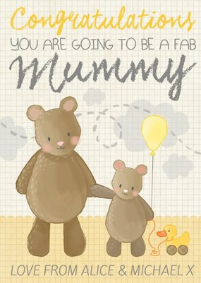 Mummy Bear And Little Bear Fab Mummy Personalised Congratulations Card