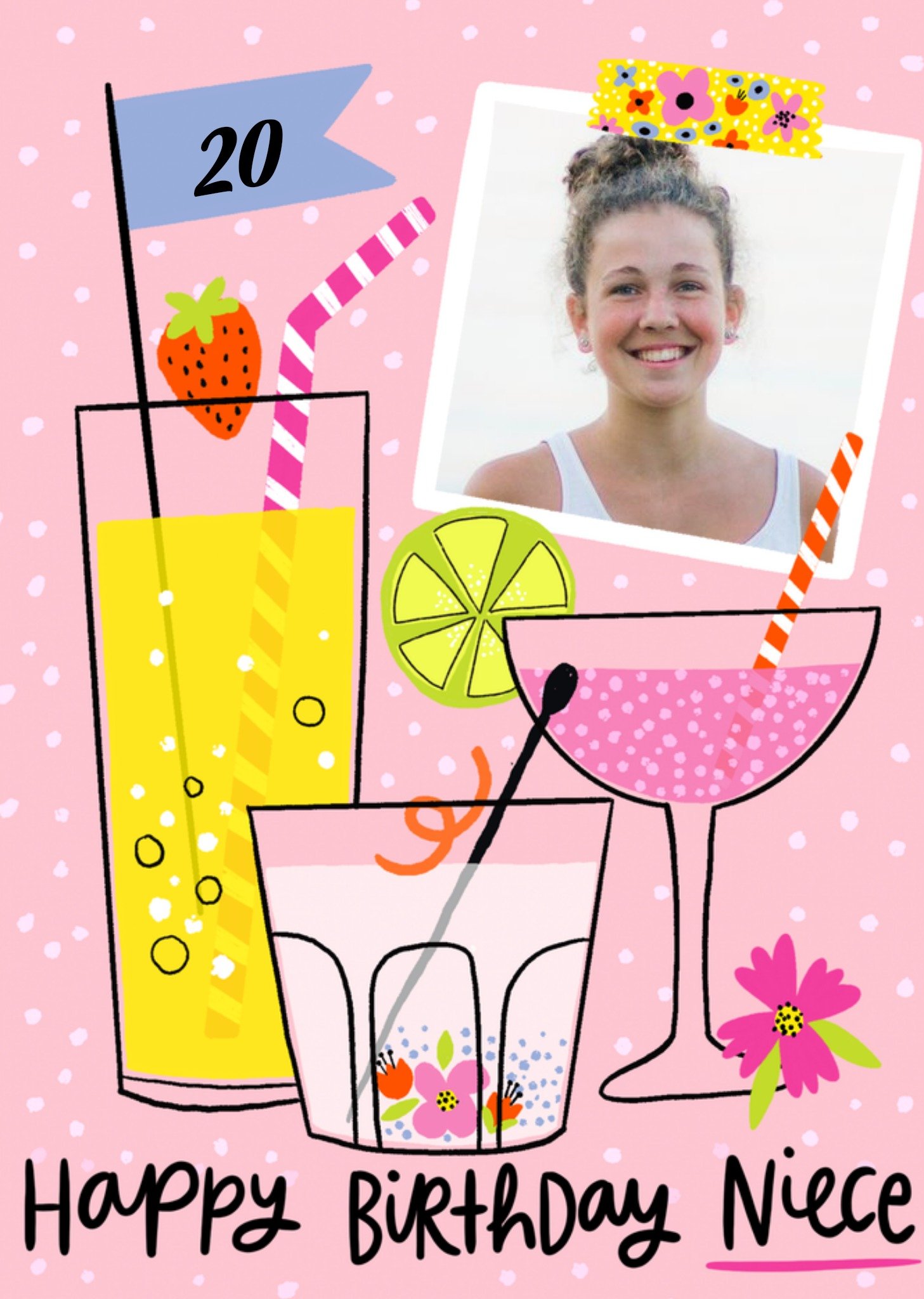 Moonpig Cocktail Illustration Photo Upload Niece Birthday Card