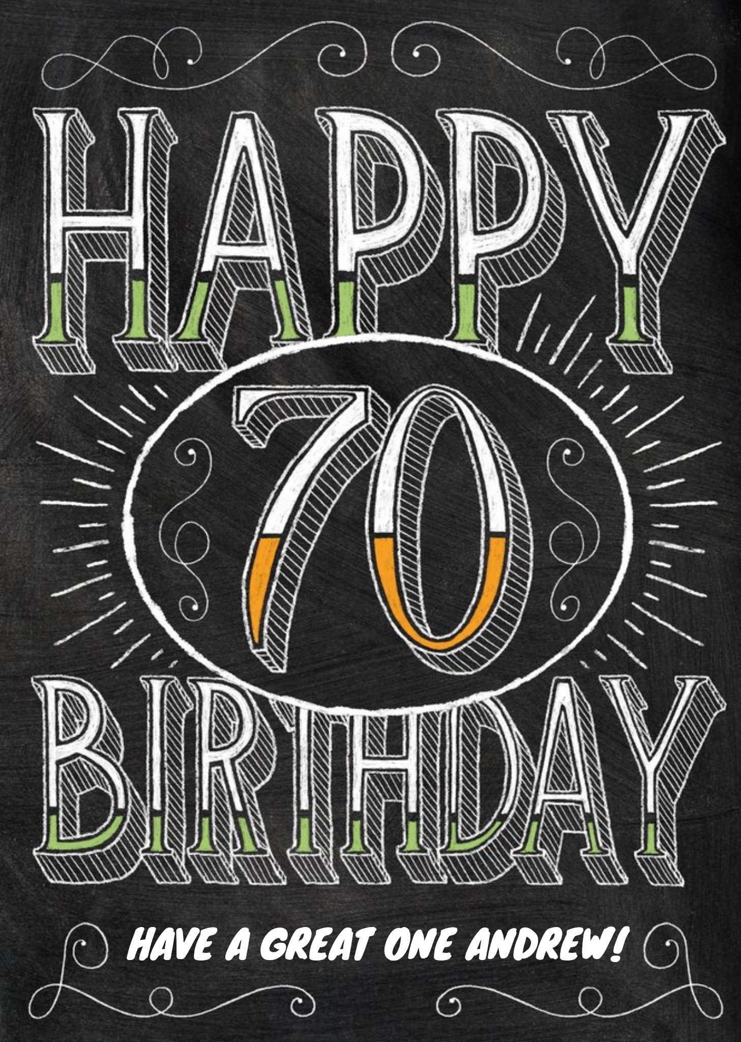 Moonpig Colourful Green Letters Personalised Happy 70th Birthday Card