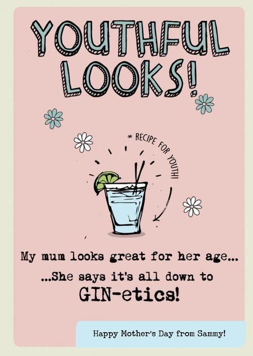 Mum Says It's Down To Gin-Etics Funny Mother's Day Card