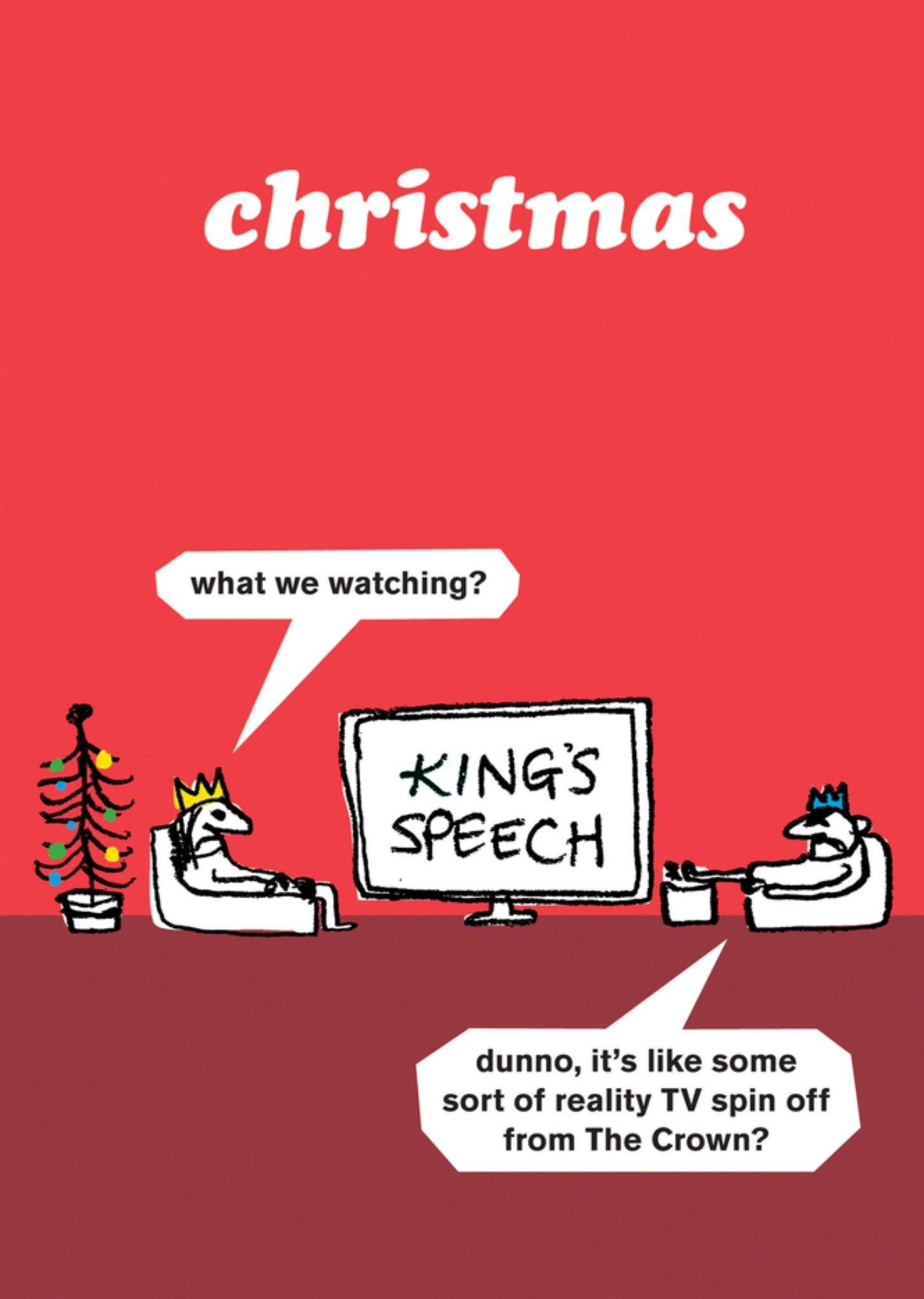 Moonpig Funny Illustration Of Dad And Son Watching King's Speech Christmas Card