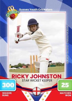 Cricket Sports All Stars Personalised Photo Upload Card For Son