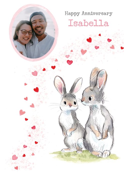 Cute Tradition Rabbit Illustration Photo Upload Anniversary Card