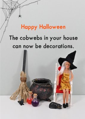 Cobwebs As Decoration Funny Halloween Card
