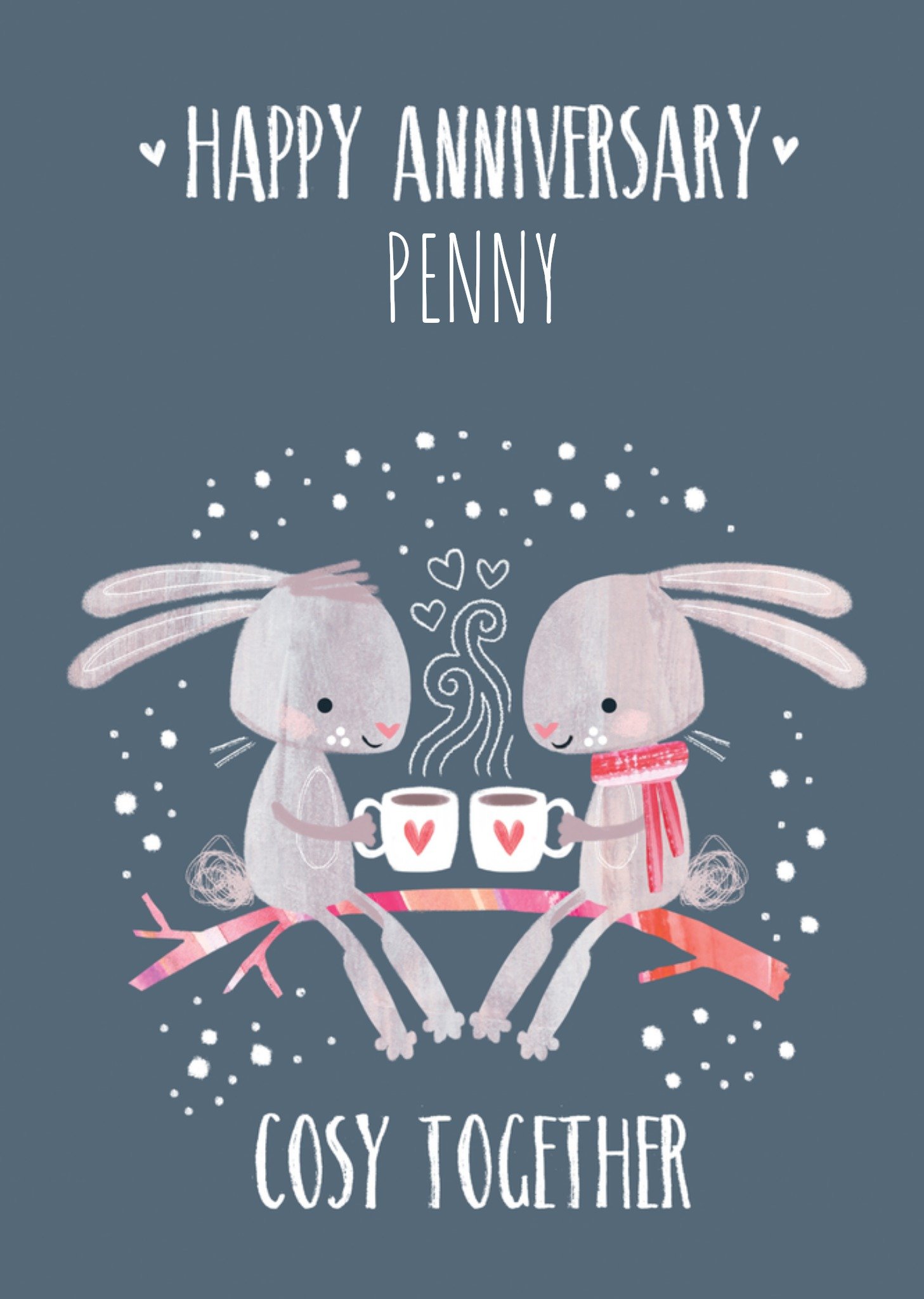 Moonpig Sweet Illustrated Cosy Together Bunnies Drink Hot Chocolate Anniversary Card