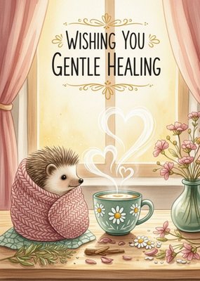 Gentle Healing Hedgehog Illustrated Get Well Card