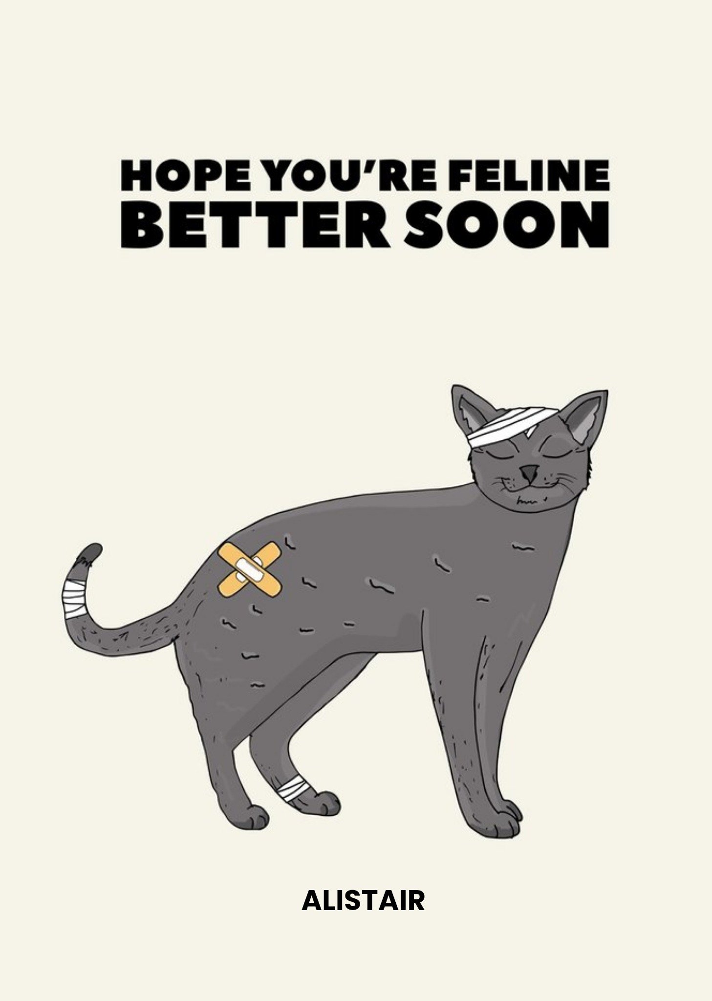 Moonpig Illustration Of A Cat With Bandages Get Well Soon Card