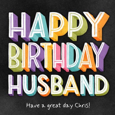 Happy Birthday Husband Chalkboard Chalk Lettering Typographic Birthday Card