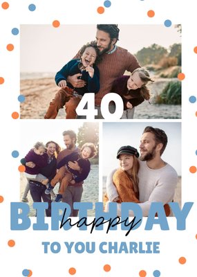 Modern Bold Confetti Photo Upload 40th Birthday Card