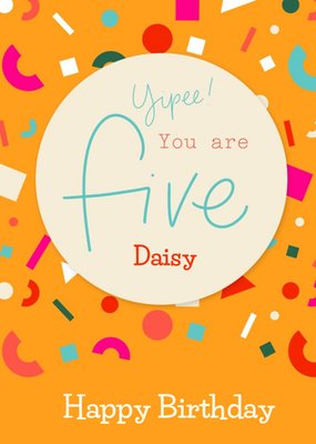 Typographic Calligraphy Lettering Five 5th Birthday Card