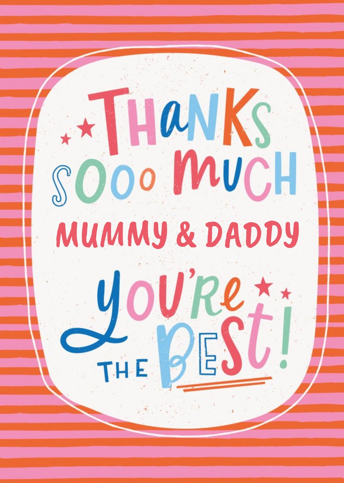 Moonpig Modern Fun Text Personalise Name Thank You Mummy And Daddy Card, Large