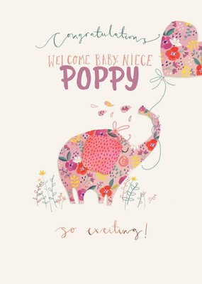 Cute Illustration Of A Patchwork Elephant Congratulations Baby Niece Personalised Card