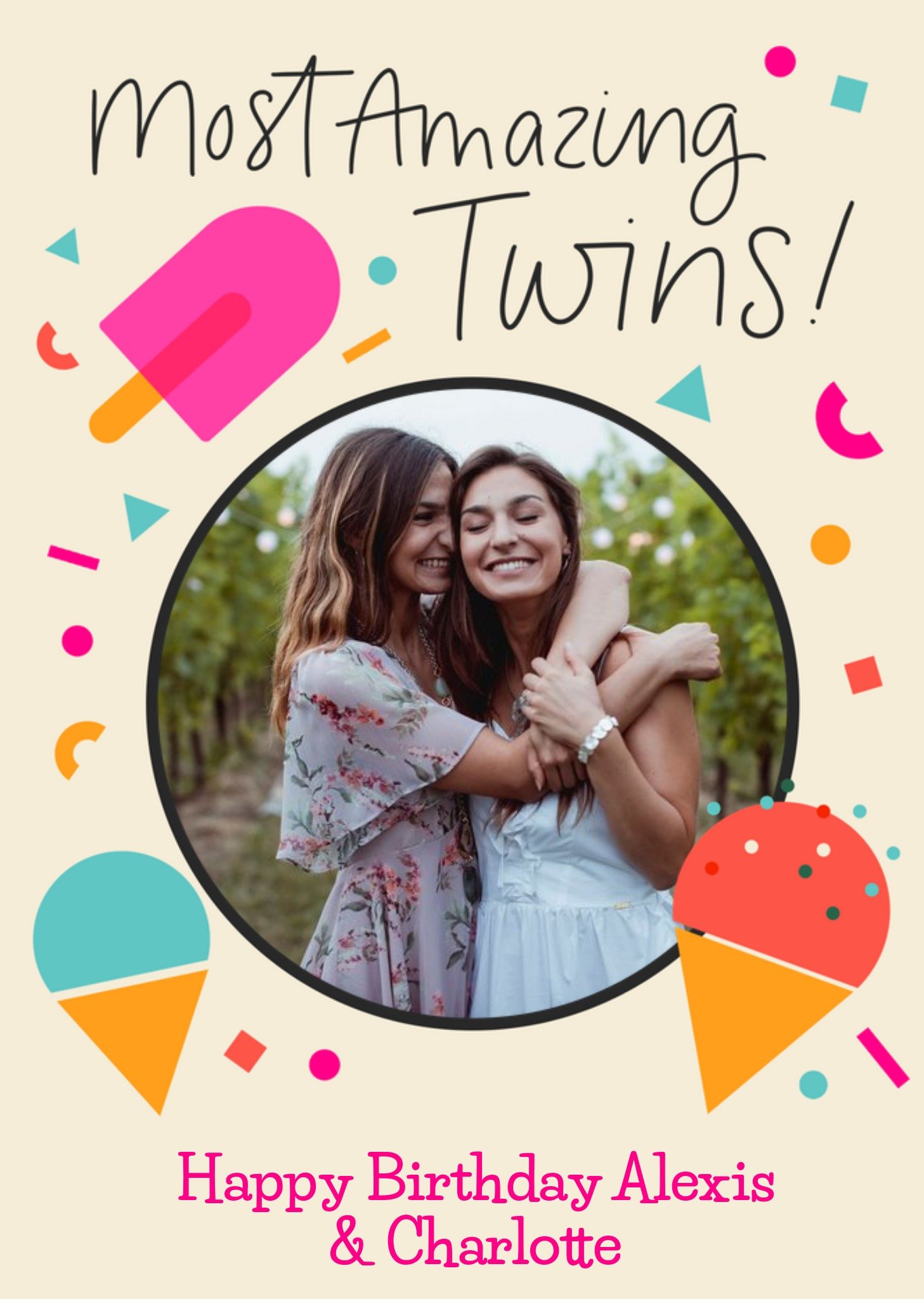 Moonpig Scatterbrain Ice Cream And Ice Lollies. The Most Amazing Twins Photo Upload Birthday Card