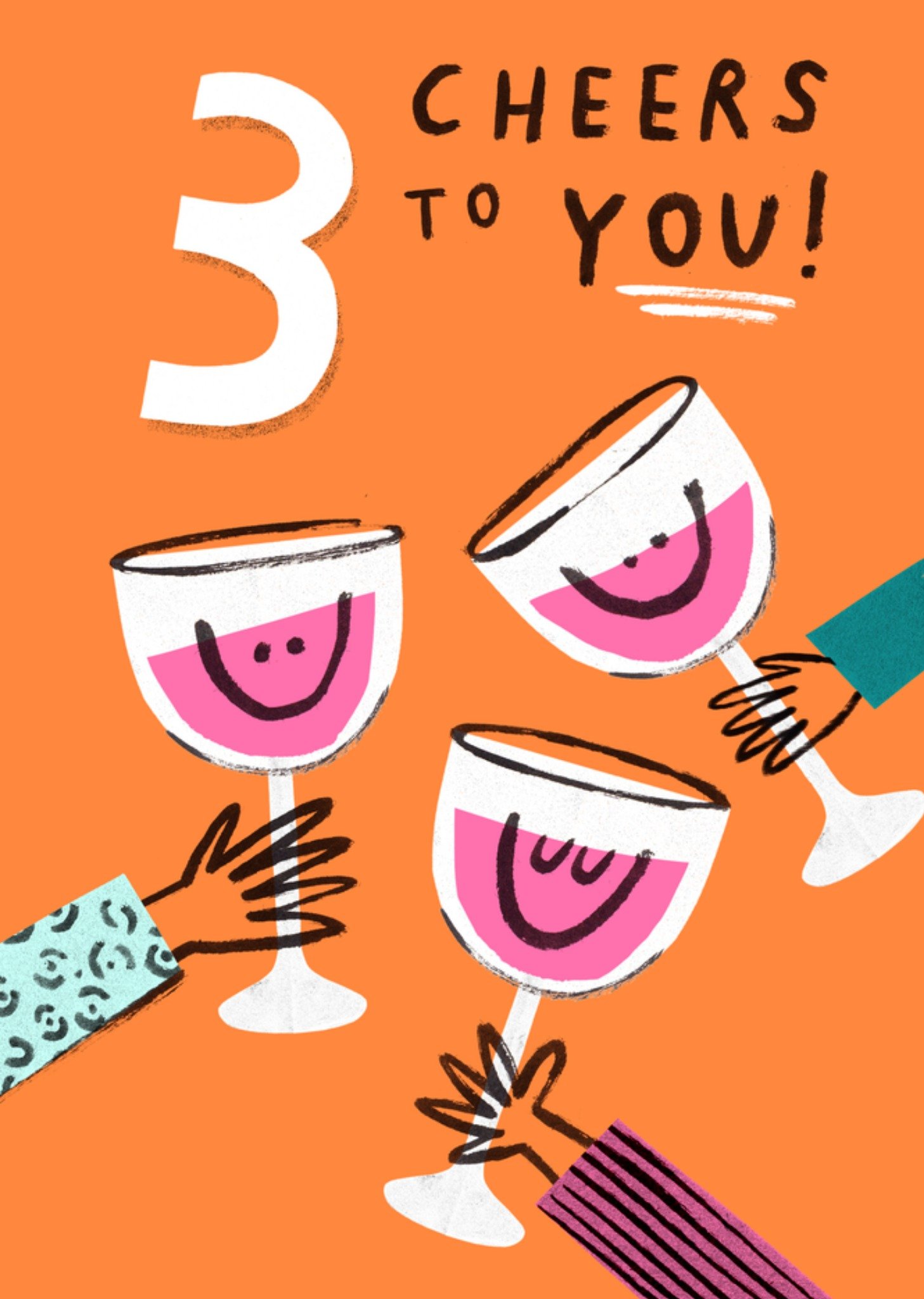 Moonpig 3 Cheers To You Illustrated Glasses Card