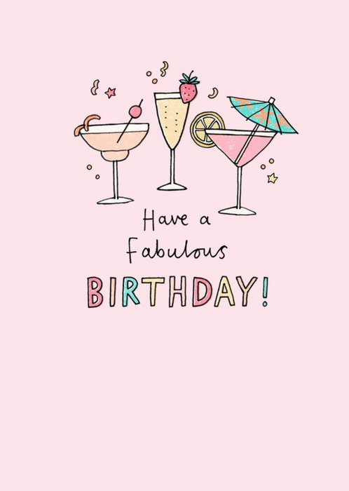 Jenny Seddon Pink Illustrated Cocktails Birthday Card