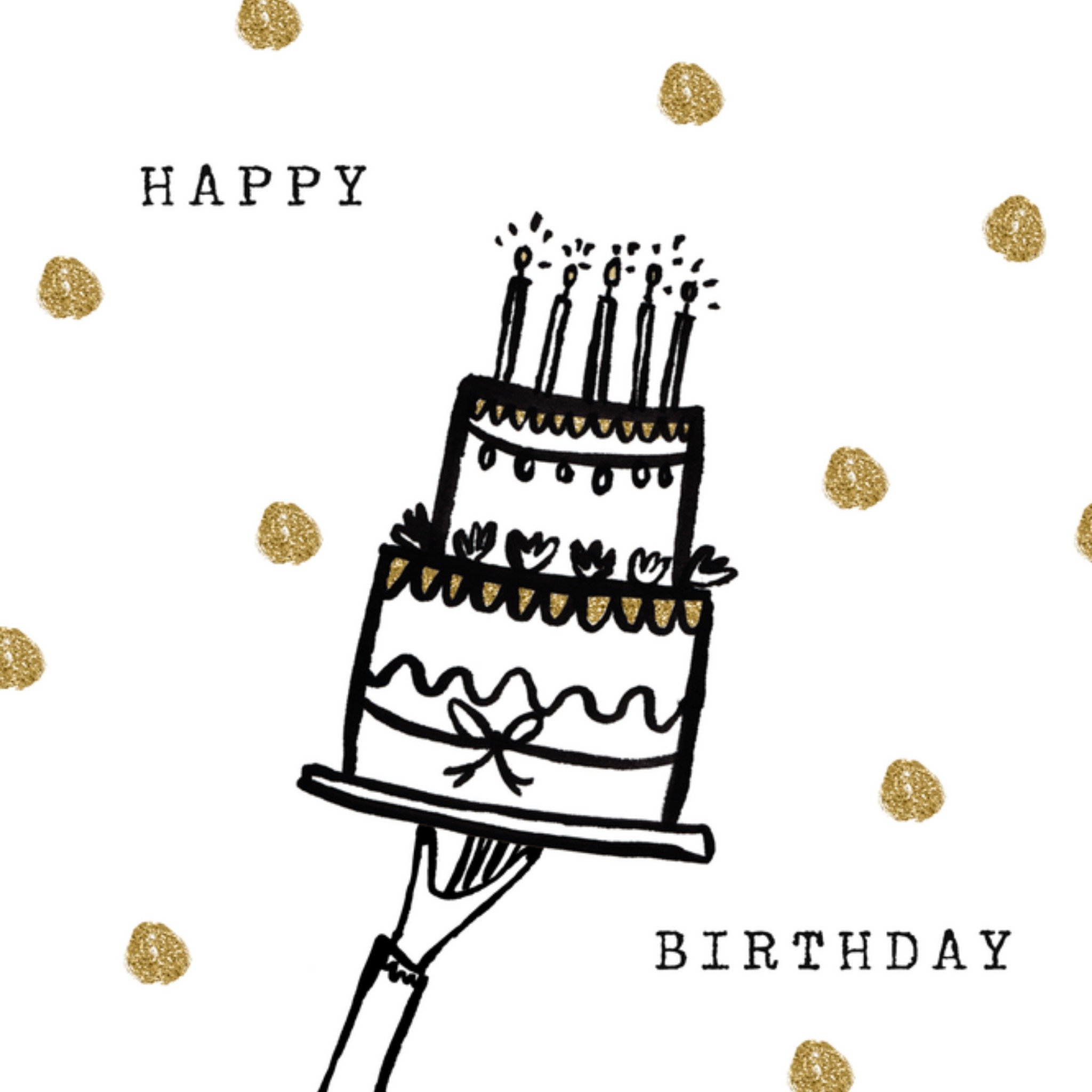 Moonpig Gold & Black Cake Illustration Happy Birthday Card