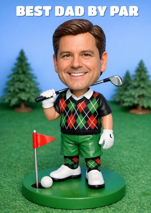 Best Dad By Par Golf Big Head Figurine Father's Day Face Swap Card