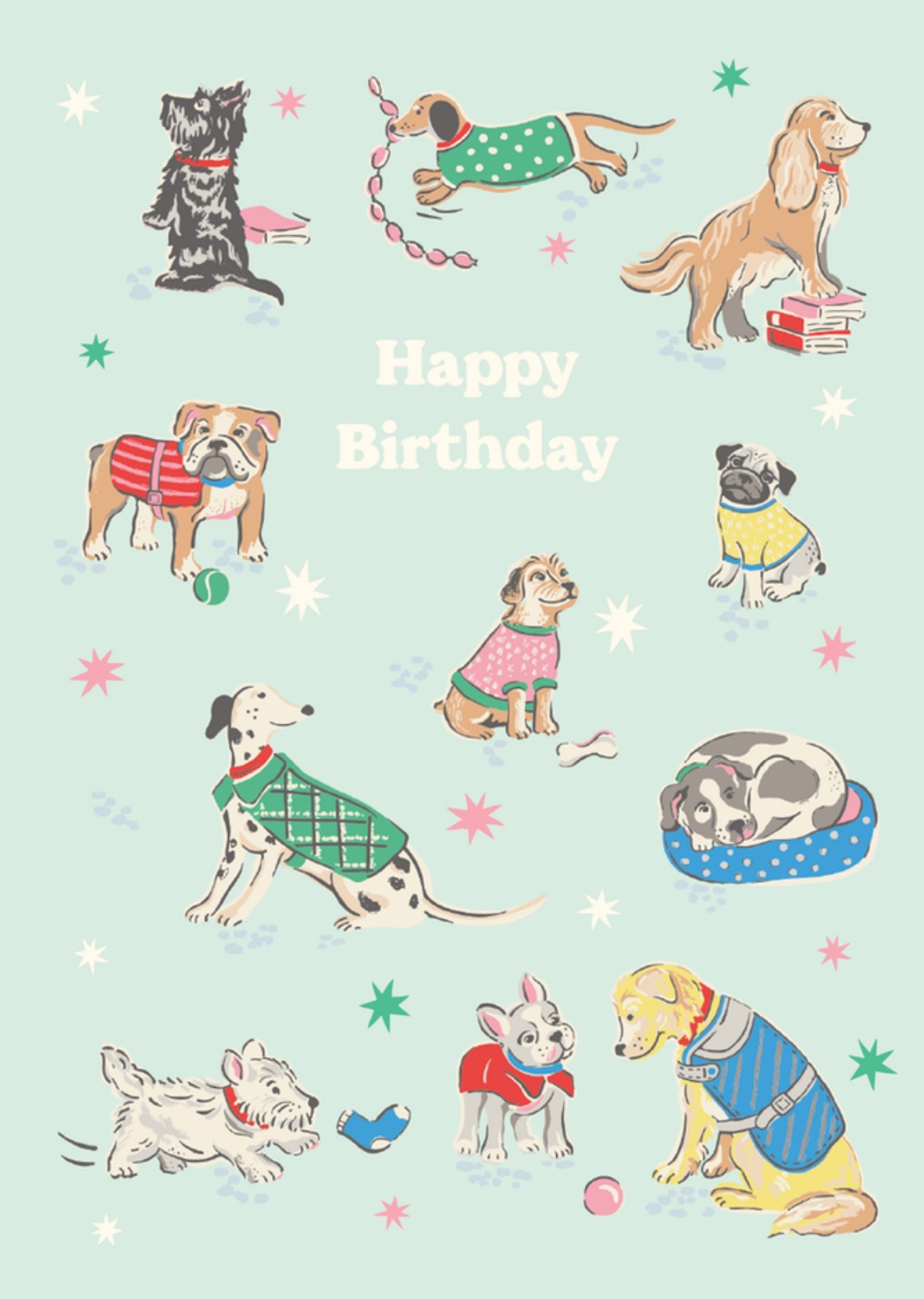 Dogs Illustrated Cath Kidston Happy Birthday Card