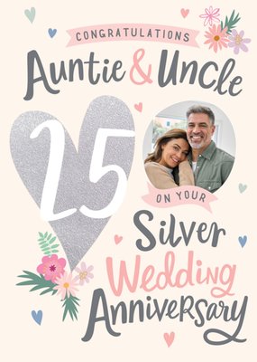 Auntie & Uncle Photo Upload 25th Anniversary Card