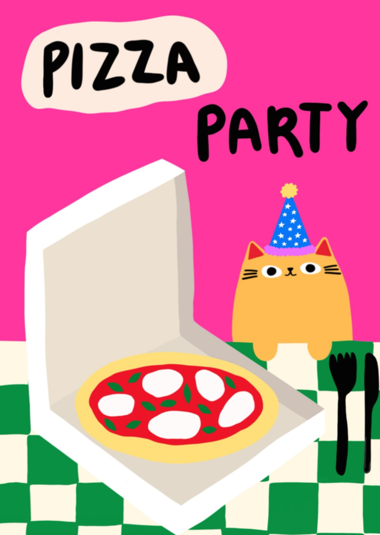 Moonpig Pizza Party Cute Illustrated Ginger Cat Birthday Card