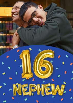 Nephew Gold Balloons Photo Upload 16th Birthday Card