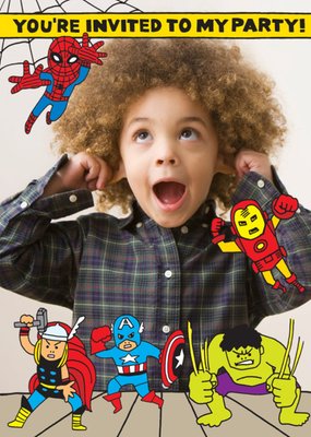 Marvel The Avengers Photo Upload Birthday Party Invitation