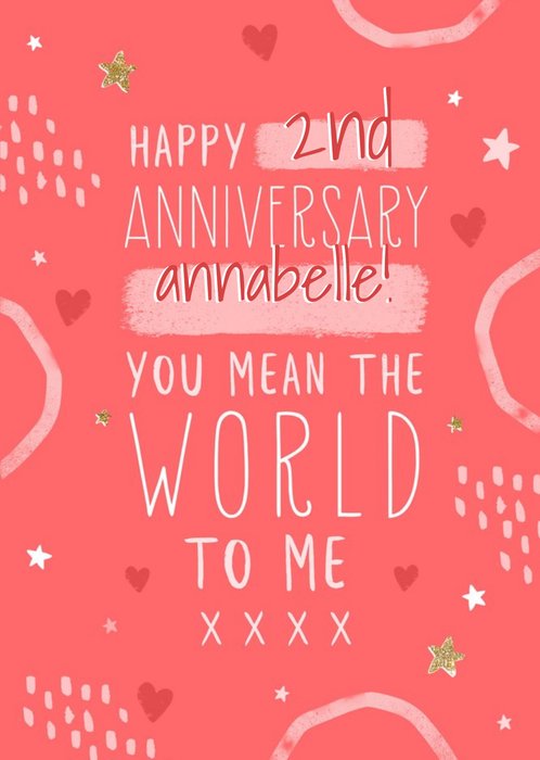 Happy Second Anniversary You Mean The World To Me Anniversary Card