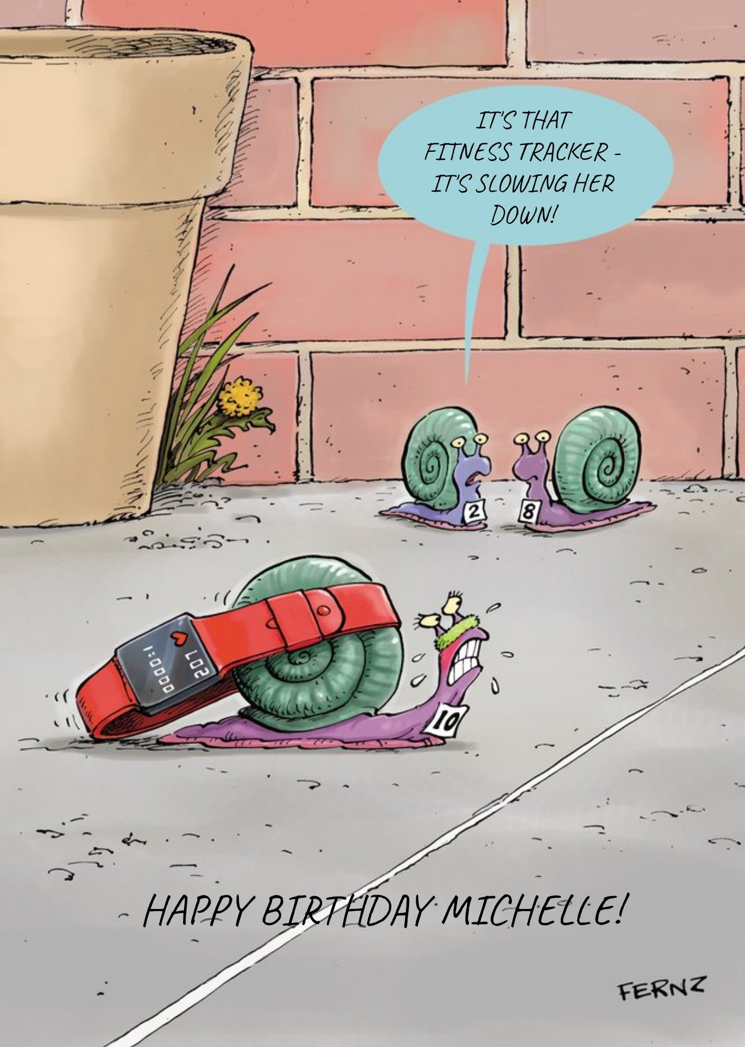 Moonpig Birthday Card - Snails - Fitness - Fitbit