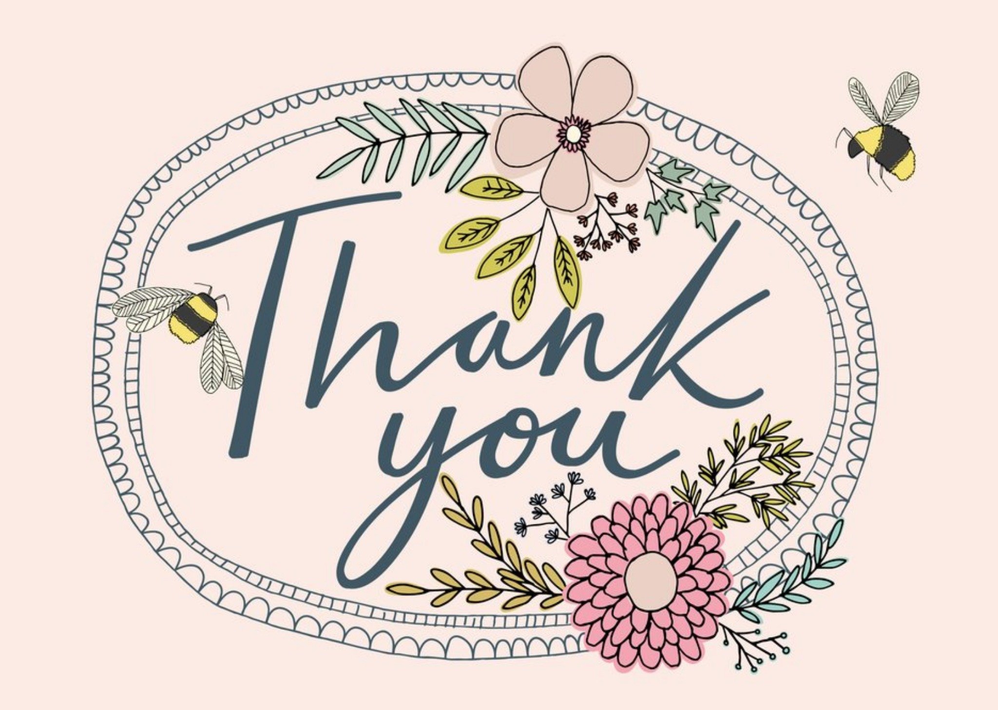 Moonpig Floral Illustration With Bees Thank You Card