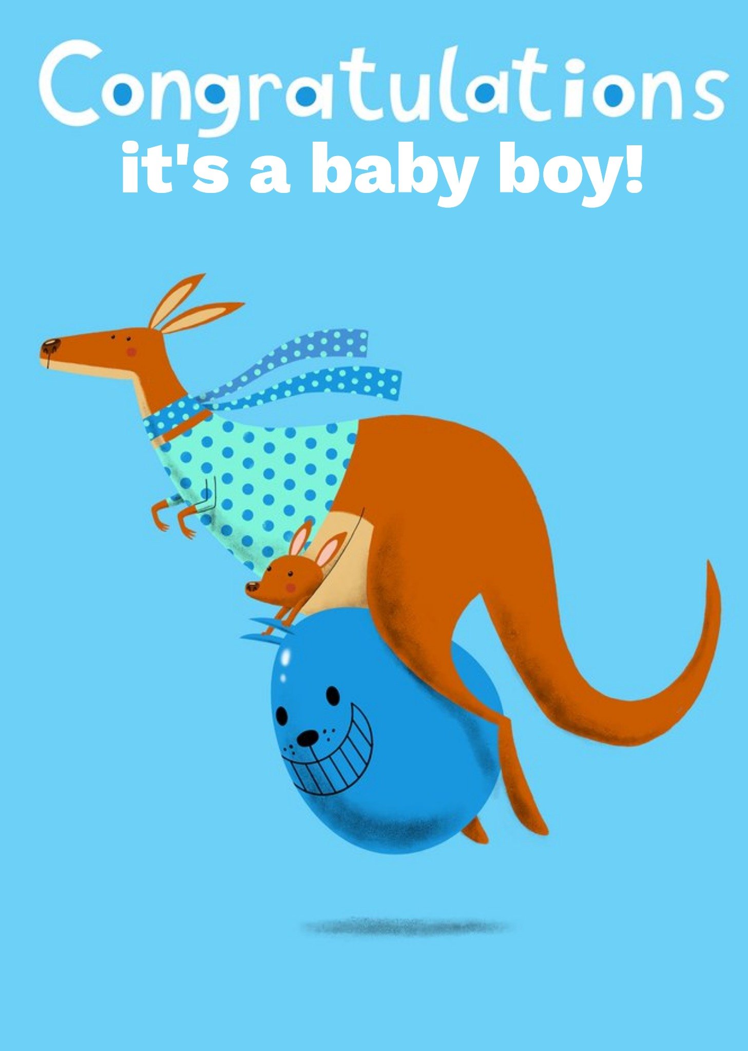 Moonpig Blue Illustrated Kangaroo And Joey Baby Boy Congratulations Card