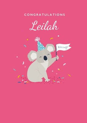 Cute Illustration Of A Koala Surrounded By Confetti On A Pink Background Congratulations Card