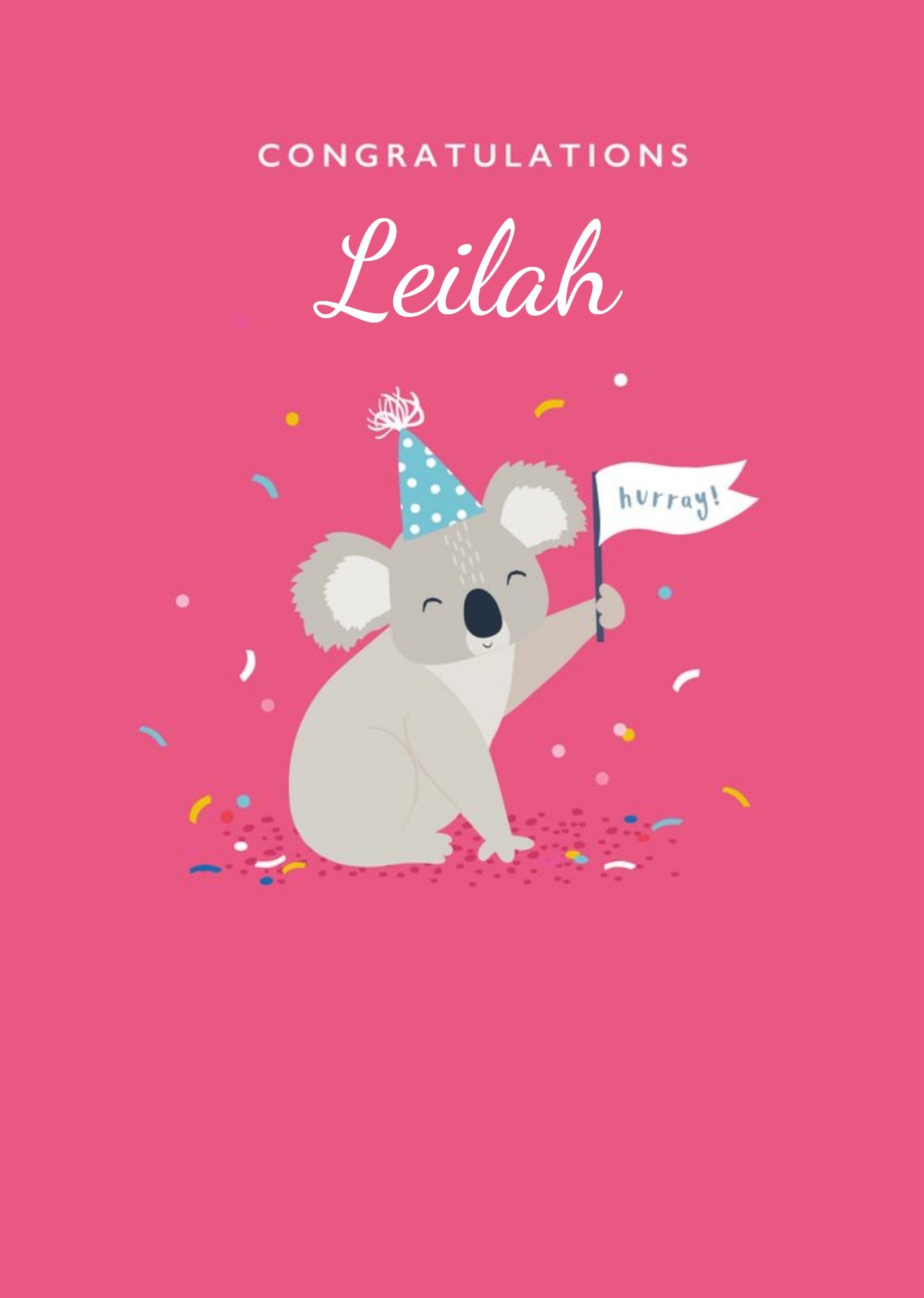 Moonpig Cute Illustration Of A Koala Surrounded By Confetti On A Pink Background Congratulations Car