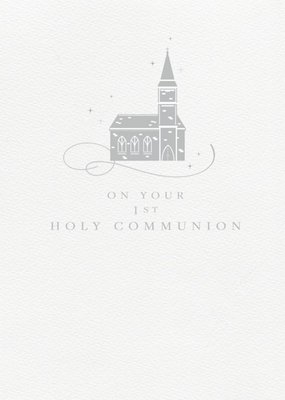 Clintons Simple Silver Illustrated First Holy Communion Card