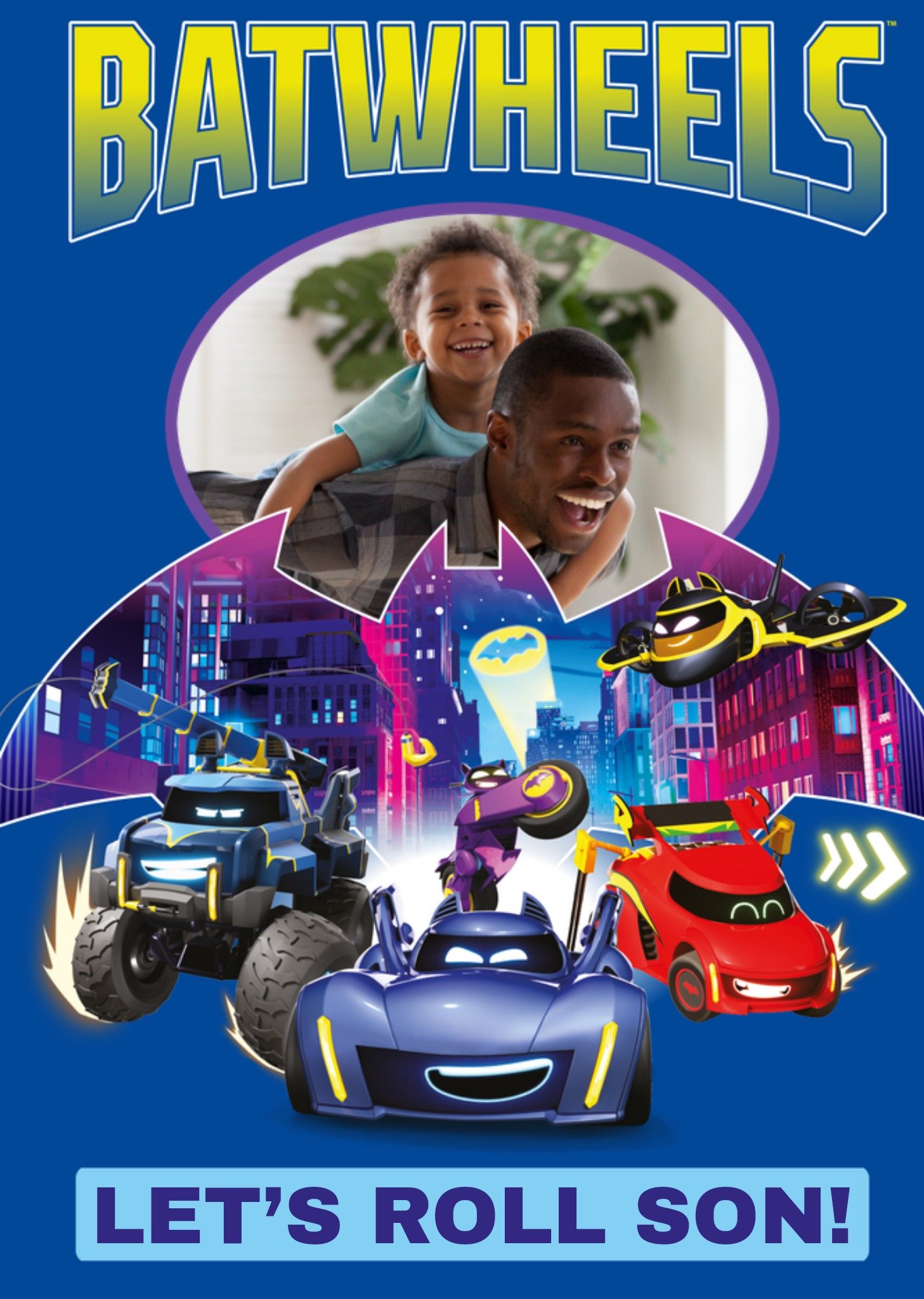 Batman Warner Bros Batwheels Let's Roll Son Photo Upload Birthday Card