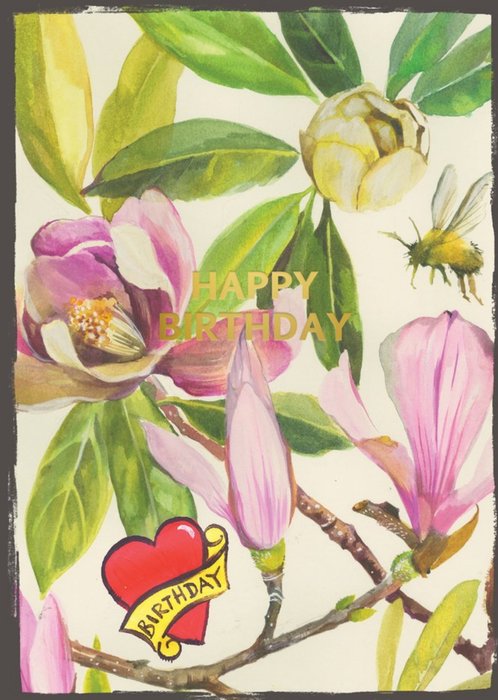 Floral Bee Heart Happy Birthday Card