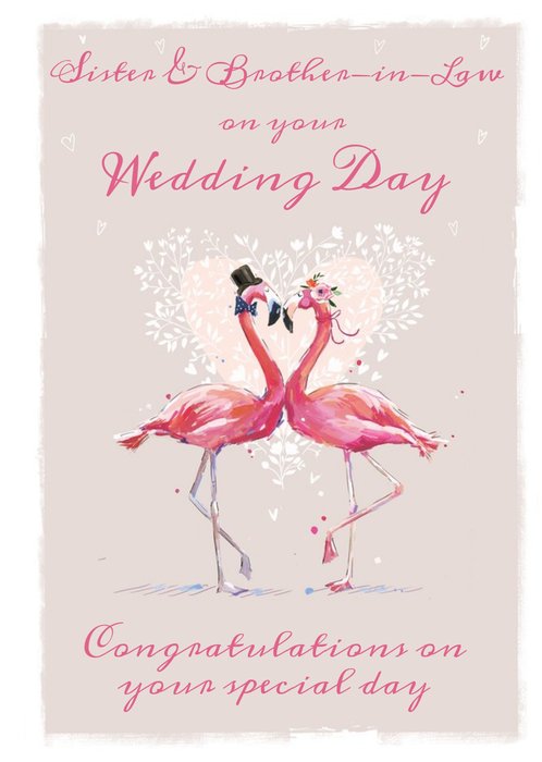 Traditional illustration Flamingo Love Sister and Brother-in-Law Wedding Card