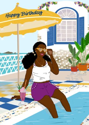 Happy Birthday Poolside Illustrated Birthday Card