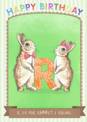 Pinstriped R Is For Rabbit Personalised Birthday Card