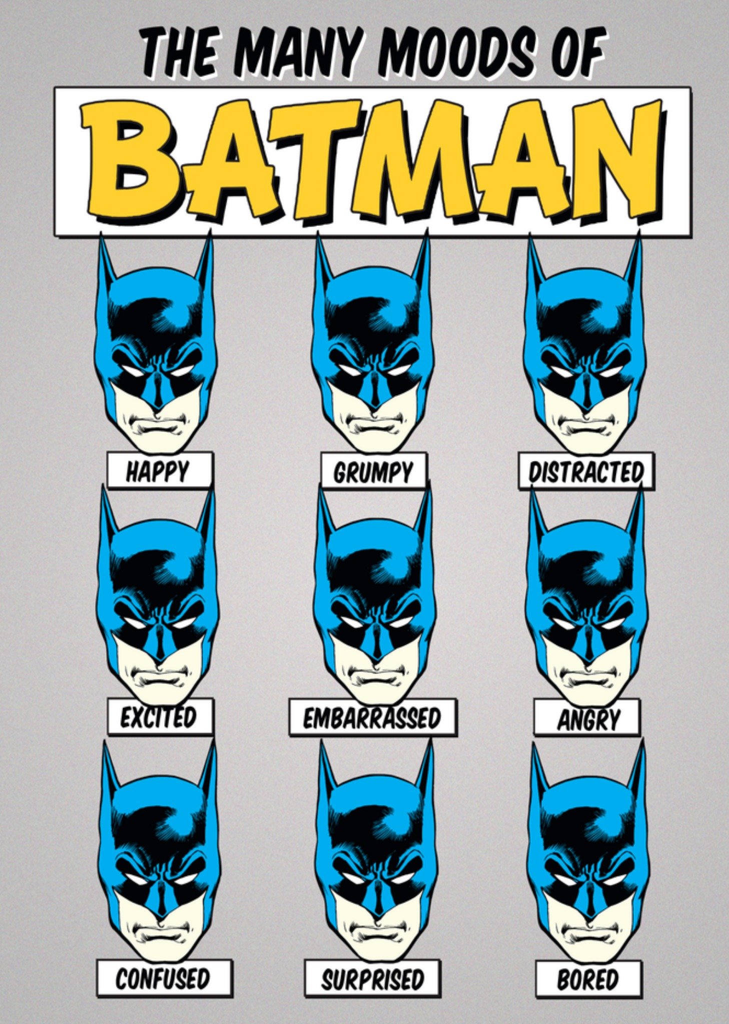 Batman's Many Moods Funny Dc Comics Greetings Card