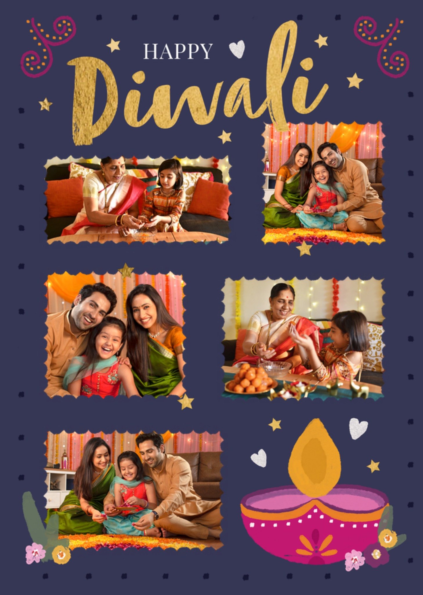 Moonpig Fun Scallop Frames Illustrated Happy Diwali Greetings Card