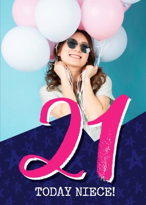 Bright Typographic Photo Upload 21st Birthday Card