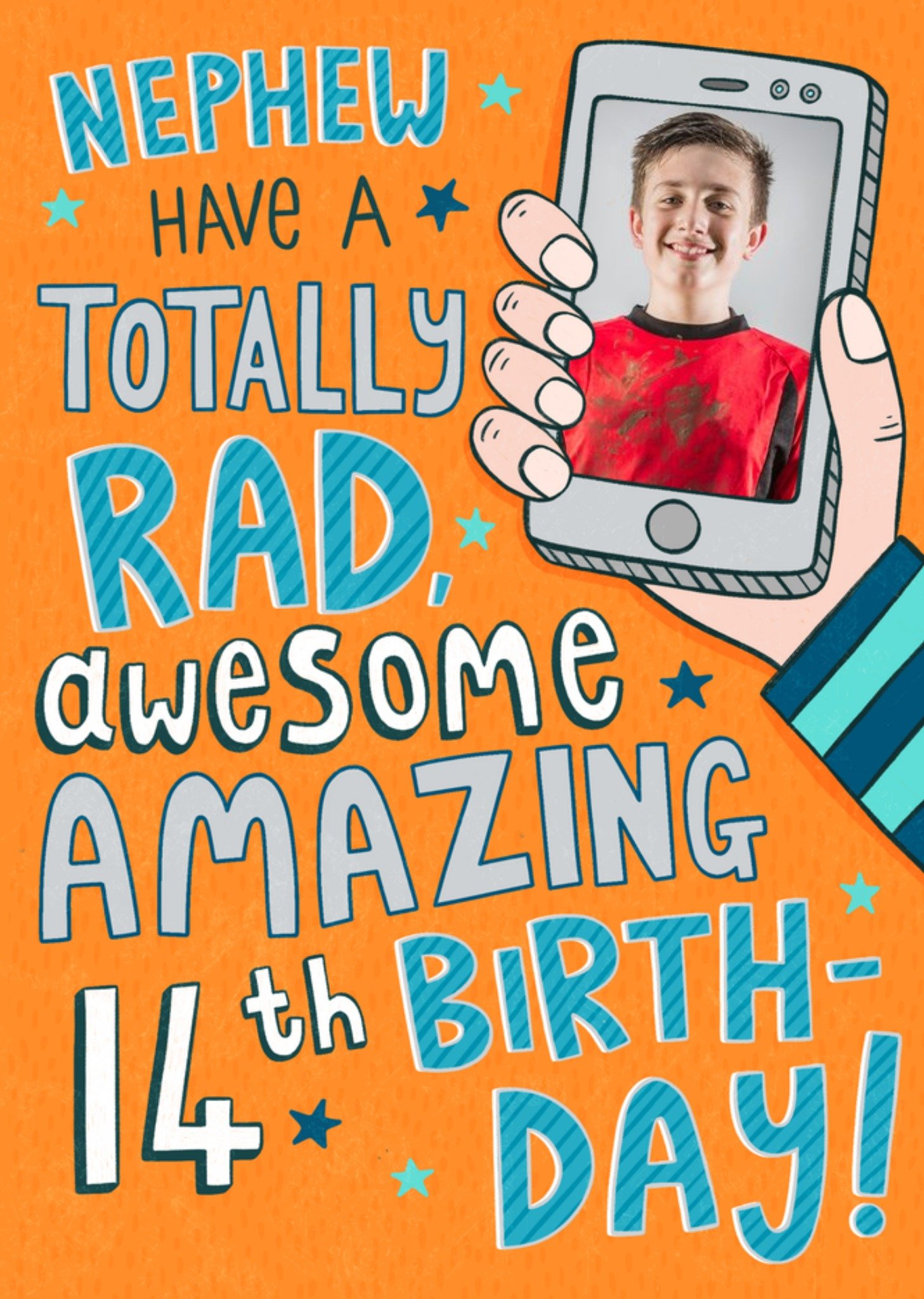 Moonpig Fun Bright Illustration Smart Phone Nephew Totally Rad Nephew 14th Birthday Photo Upload Car