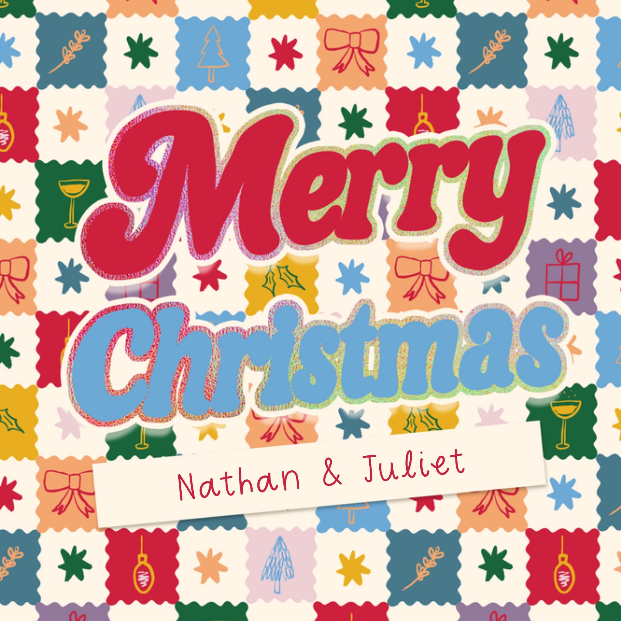 Moonpig Merry Christmas Pattern Background Typography Card
