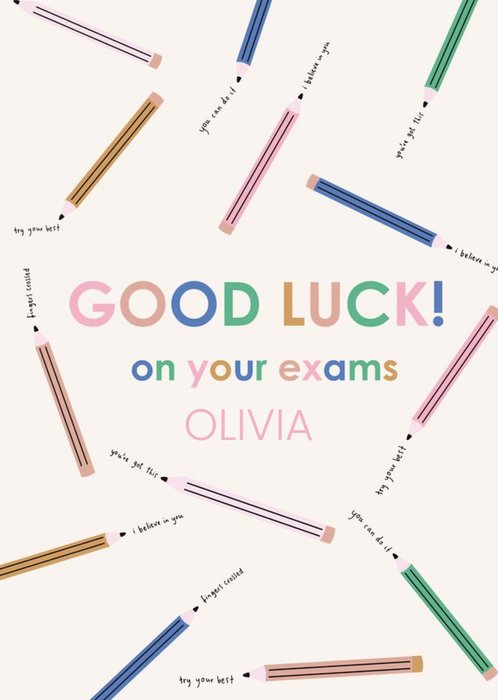 Fun Pencil Illustration Good Luck on Your Exams Card