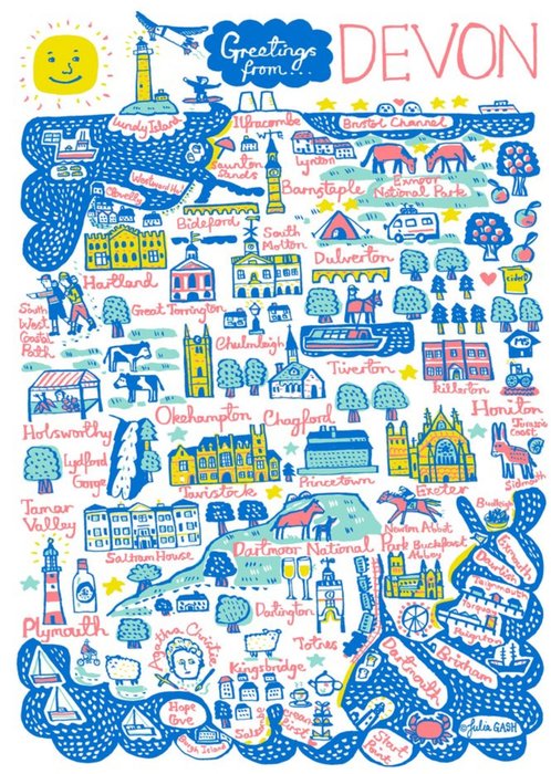 Illustrated Greetings From Devon Map Card