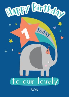 Cute Elephant Illustration Personalised Son Birthday Card