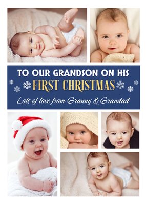 Grandsons First Christmas Multiple Photo Upload Christmas Card