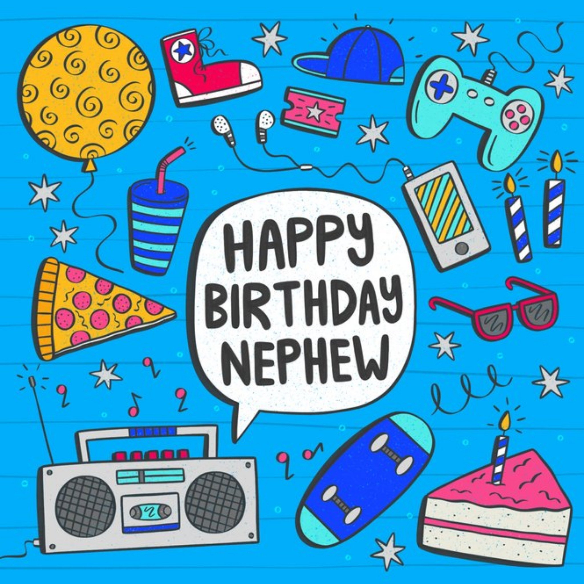 Moonpig Happy Birthday Nephew Doodle Hobbies Illustration Card