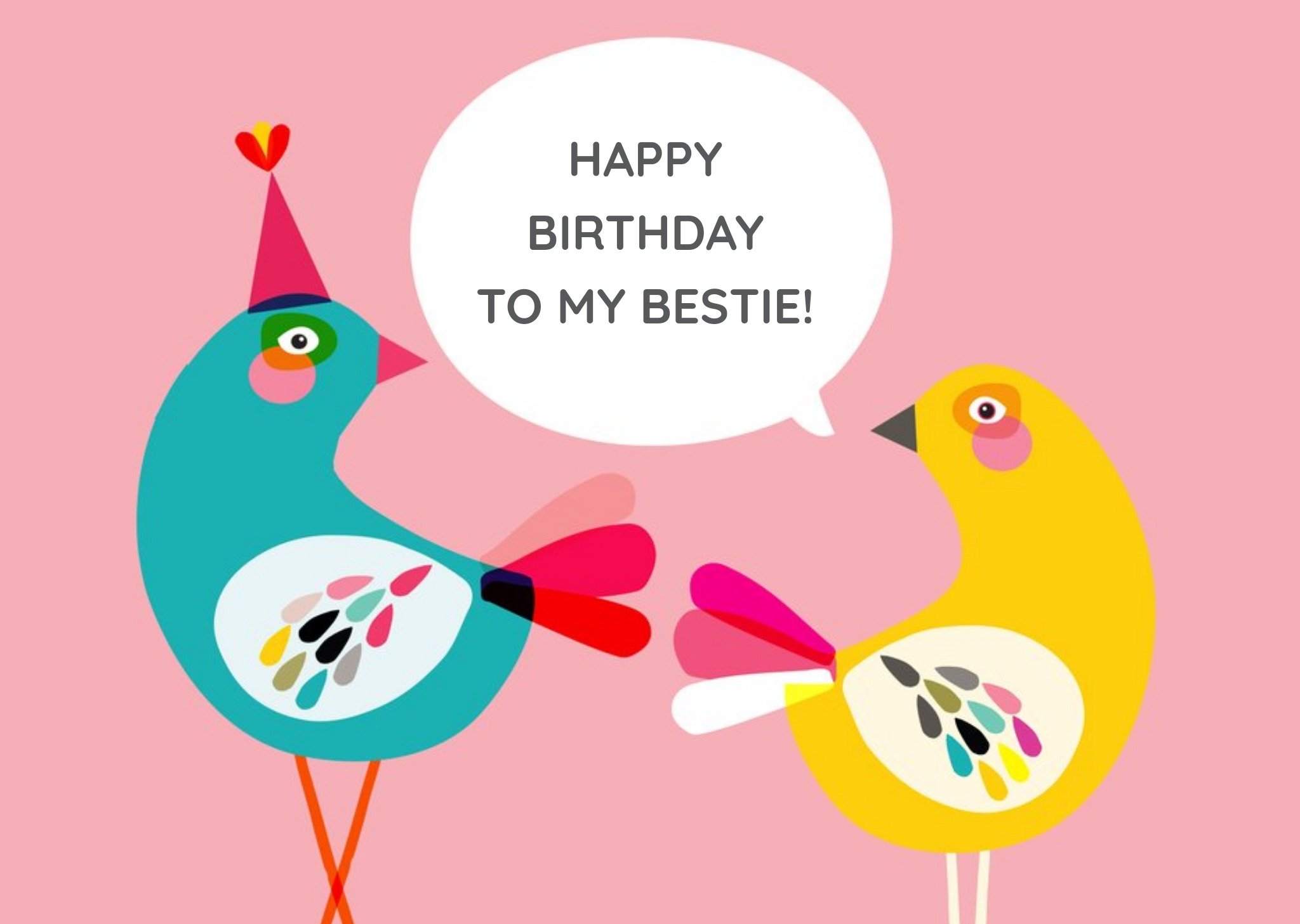 Moonpig Pretty Yellow And Turquoise Birds Happy Birthday To My Bestie Card